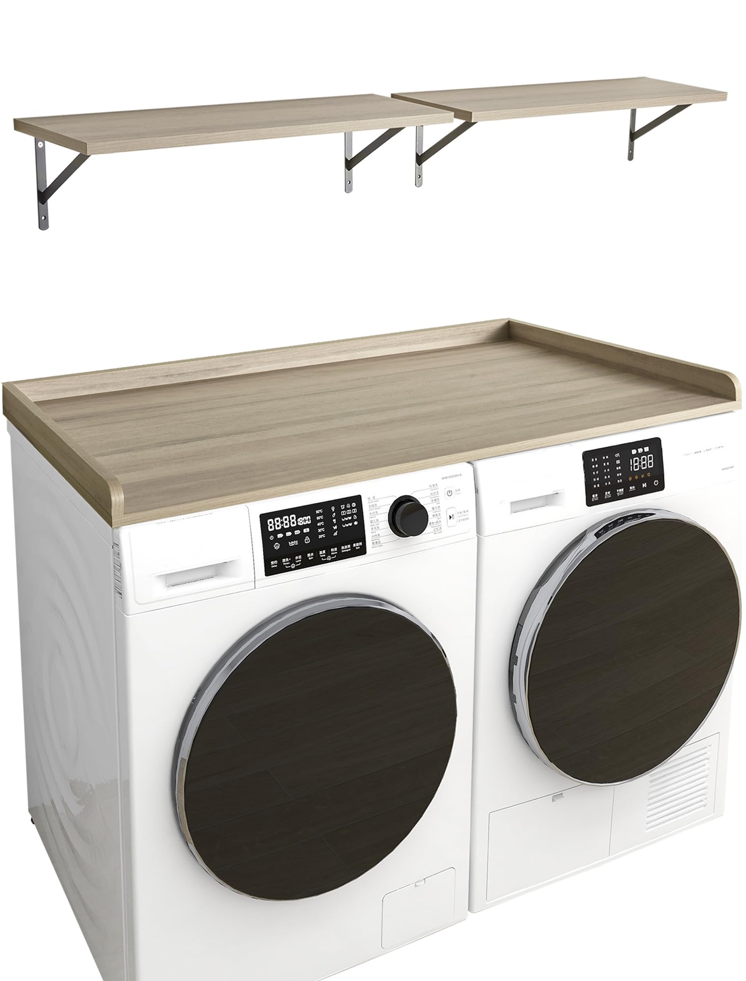Premium Melamine Laundry Countertop with Edge Rails & Shelves Set - 27.5