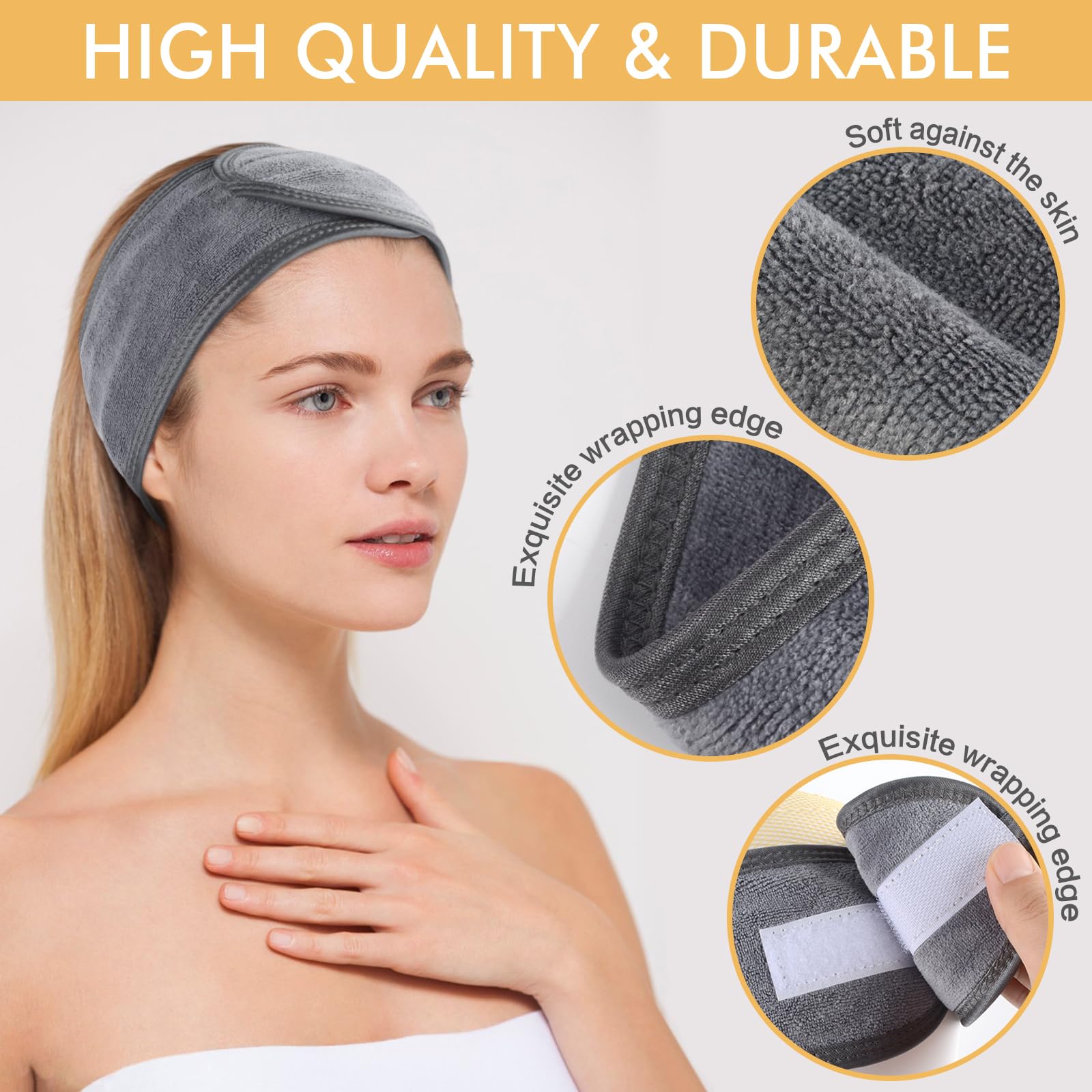 SINLAND Adjustable Spa Headband for Women - 6 Pack with Magic Tape, Soft Hair Wrap for Face Care, Makeup, Sports & Skincare - Perfect for Yoga, Gym & Beauty Routine