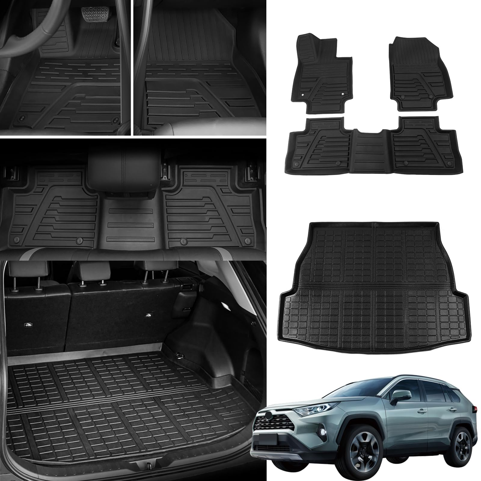 All-Weather TPE Cargo Floor Mats for 2019-2025 Toyota RAV4 - Custom Fit Trunk Liner Set (4-Piece) - Waterproof & Durable Protection for SUV Accessories - Perfect for Road Trips, Camping & Daily Use