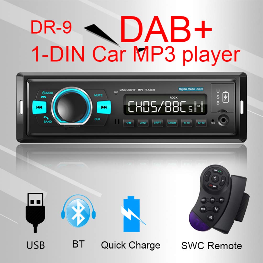 NC 1 Din Car Stereo with DAB/DAB+/FM Receiver, Bluetooth 4.2, Dual USB Ports, MP3 Player, U-Disk & TF Card Support - Perfect for In-Car Entertainment & Hands-Free Driving