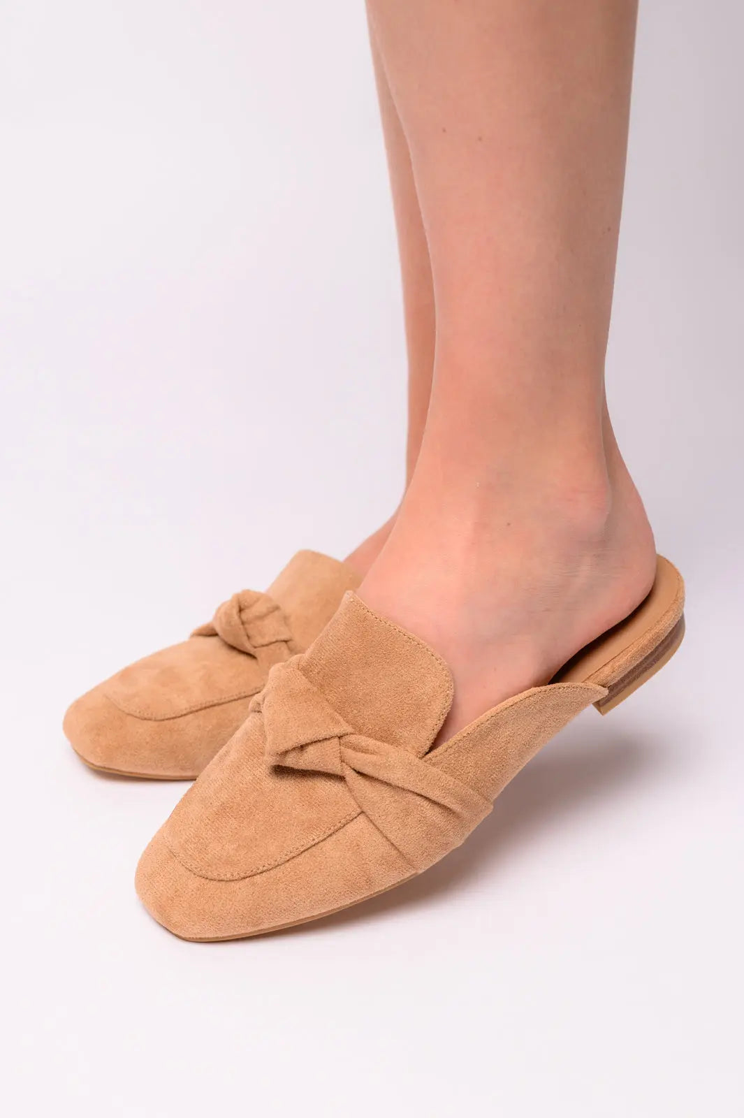 Women's Comfortable Clingy Mules in Camel Faux Suede - Slip-On Loafers for Casual Wear, Office & Everyday Outfits