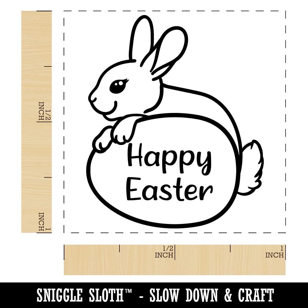 Easter Bunny Behind Egg Self-Inking Rubber Stamp - 1 Inch Small Stamp with Blue Ink - Perfect for Easter Cards, Scrapbooking & DIY Crafts