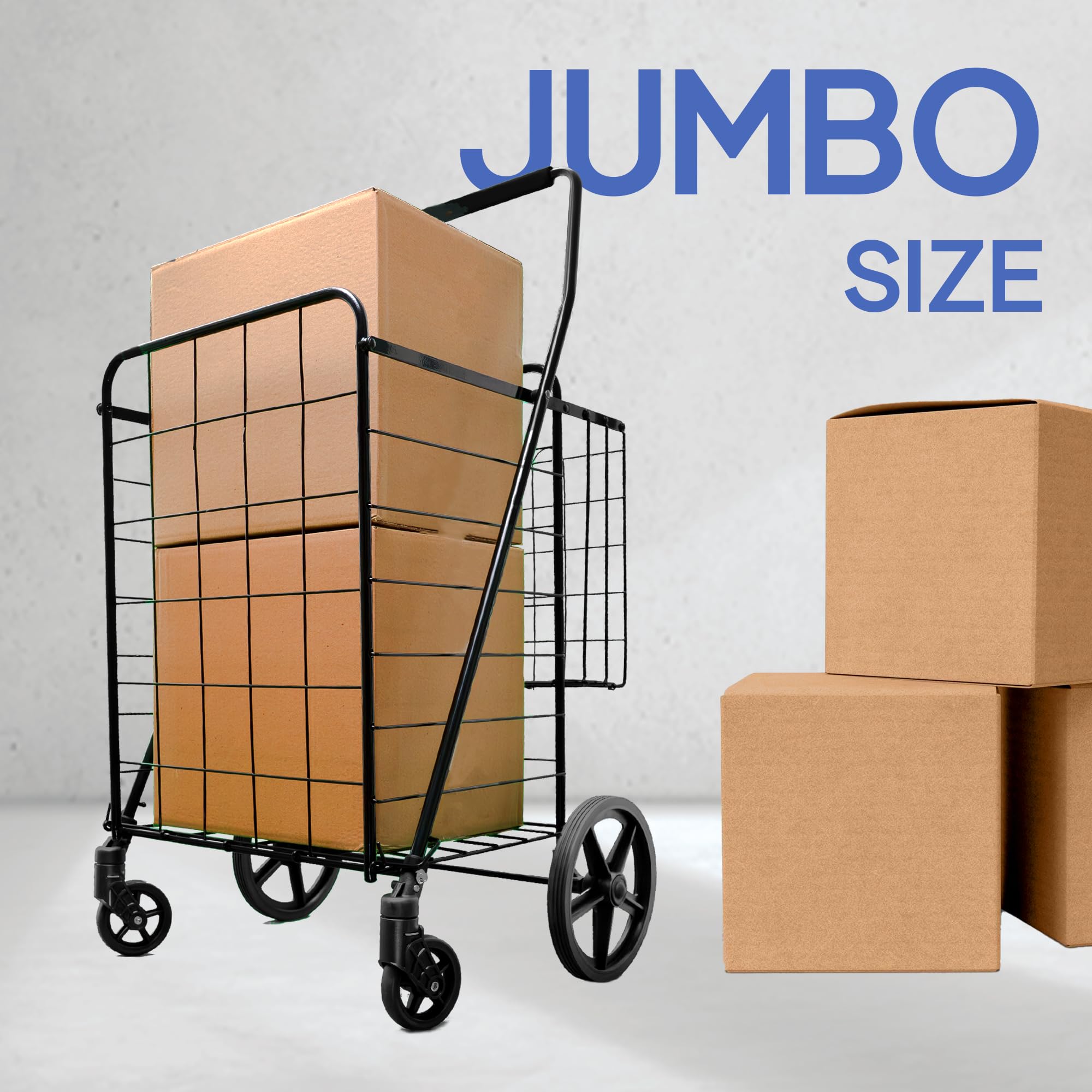 Jumbo XXL Folding Shopping Cart with 360° Swivel Wheels - Heavy-Duty Double Basket Grocery Cart for Supermarket, Laundry & Storage - Black Model S-2777 | Ideal for Seniors, Apartment Dwellers & Bulk Shopping
