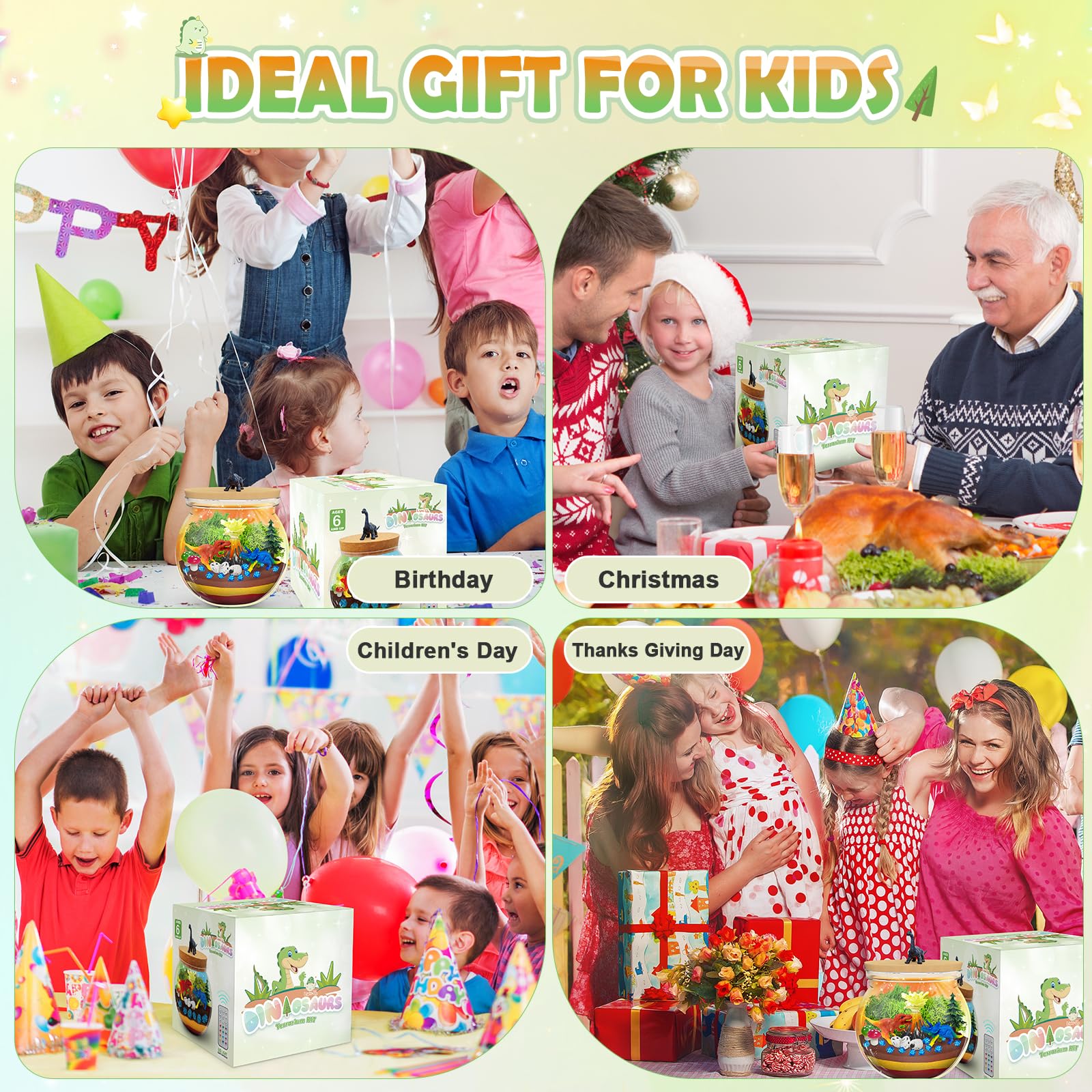 Dinosaur Terrarium Kit for Kids Ages 4-12 - DIY Dinosaur Night Light Craft Kit, STEM Educational Toy & Creative Gift for Boys - Perfect for Bedroom Decor, Birthday Presents & Arts and Crafts Projects
