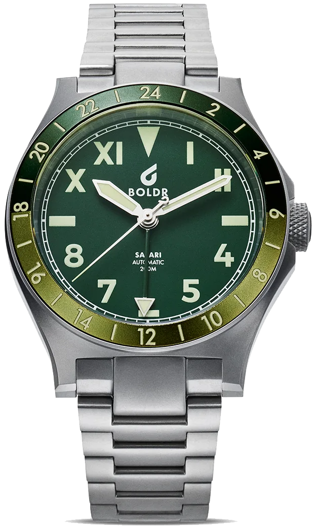BOLDR Safari GMT Serengeti Automatic Watch - Stainless Steel Case, GMT Function, 200M Water Resistant - Perfect for Travel, Adventure & Outdoor Activities