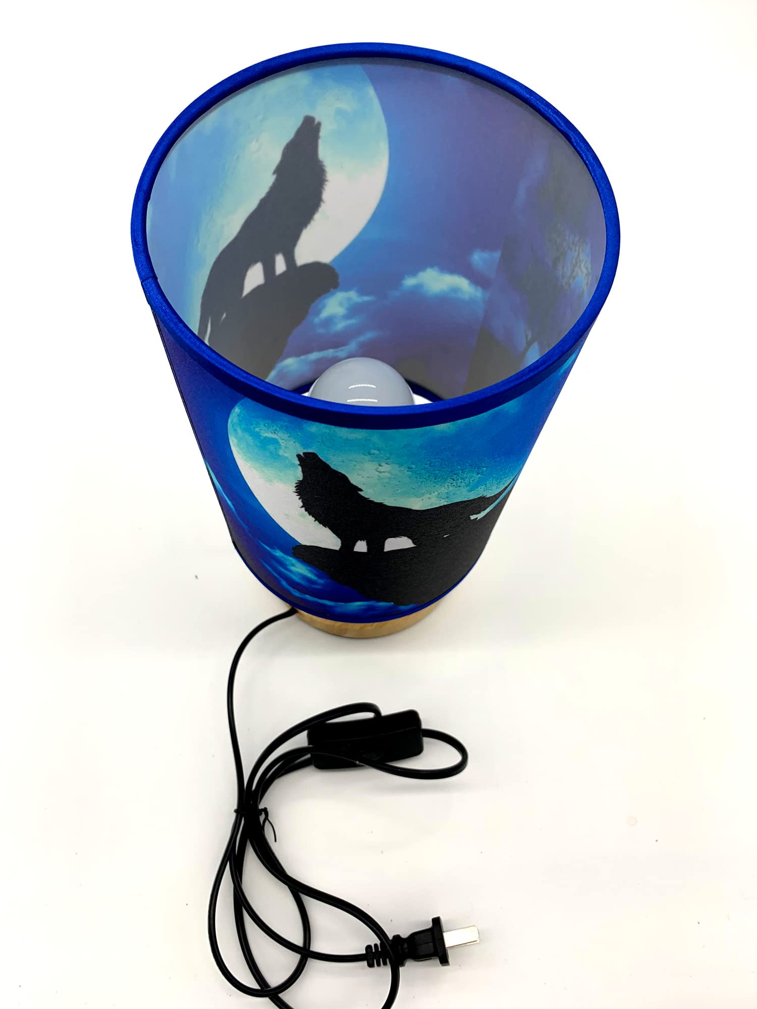 Wolf and The Moon Table Lamp - Wood Base Night Light for Bedroom, Living Room Decor - Perfect Gift for Home, Office, or Nursery Use