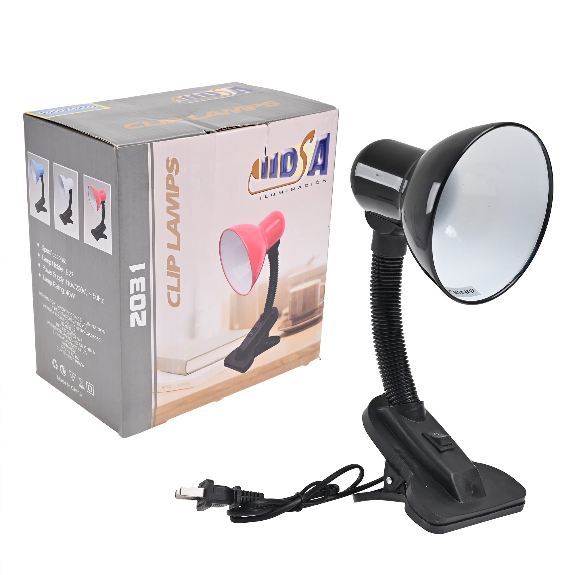 Clip-On Desk Lamp with 10W LED Bulb - Portable Reading Light for Study, Office & Bedroom - E27 Socket, 40W Max, Black - Perfect for Night Reading, Home Office & Dorm Room Lighting