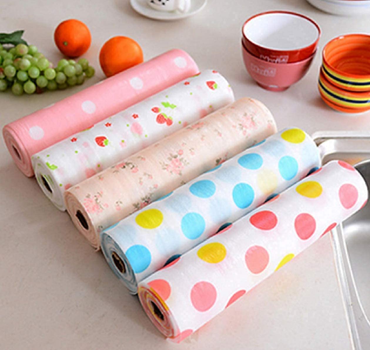 Antibacterial Non-Slip Kitchen Drawer Liners - Waterproof Shelf Mats for Cabinets & Countertops - Printed Plastic Organizer Sheets (1 Pack) - Perfect for Kitchen, Pantry, and Bathroom Storage