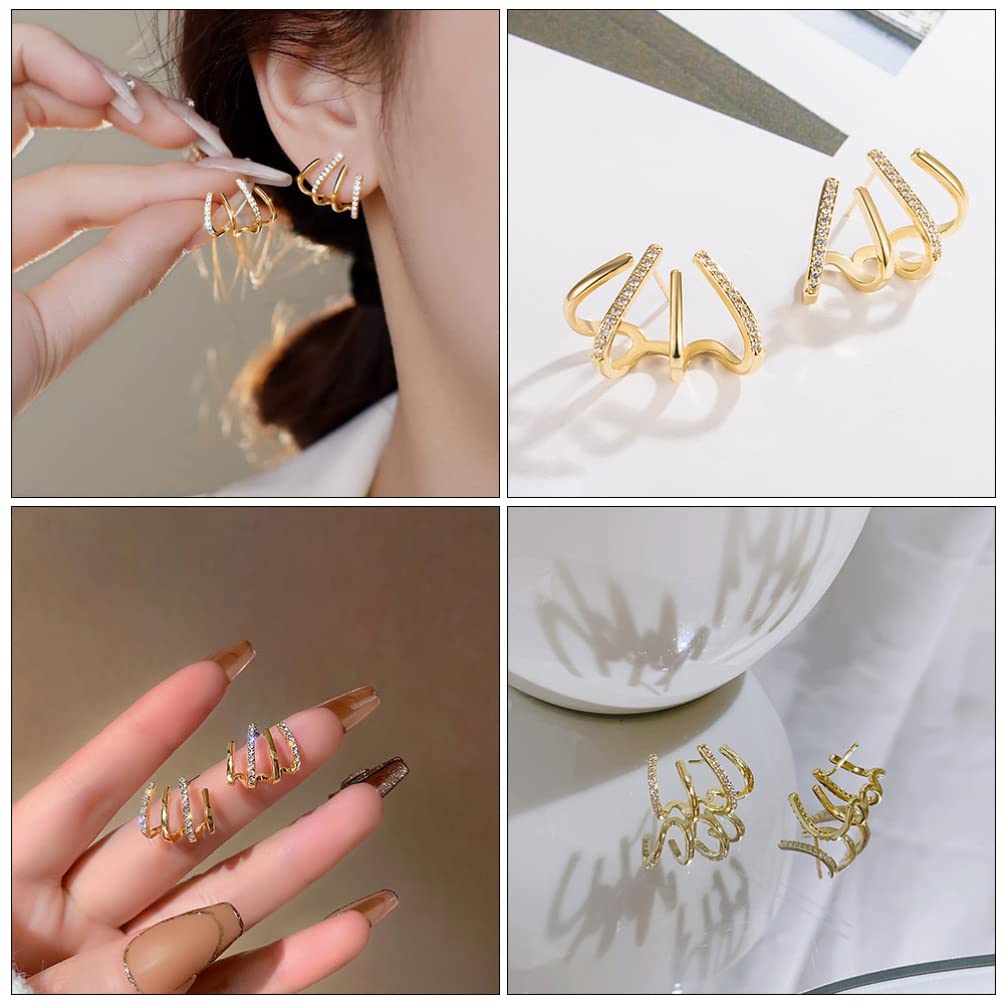 GALPADA Women's Claw Earrings - Zircon Stud Ear Cuff Hoop Earrings for Girls, Needle Claw Stud Earrings with Ear Wrap Cuff Piercing | Perfect for Parties, Weddings & Everyday Wear
