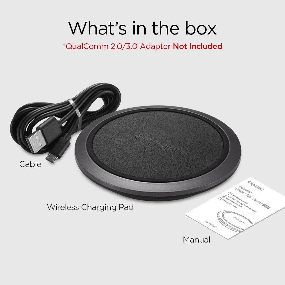 Spigen 10W Genuine Leather Fast Wireless Charger Pad - Qi Certified for iPhone 12/11/XR/XS/SE, Galaxy S20/S10/Note 20, AirPods & Qi-Enabled Devices - Perfect for Bedside, Office & Car Charging
