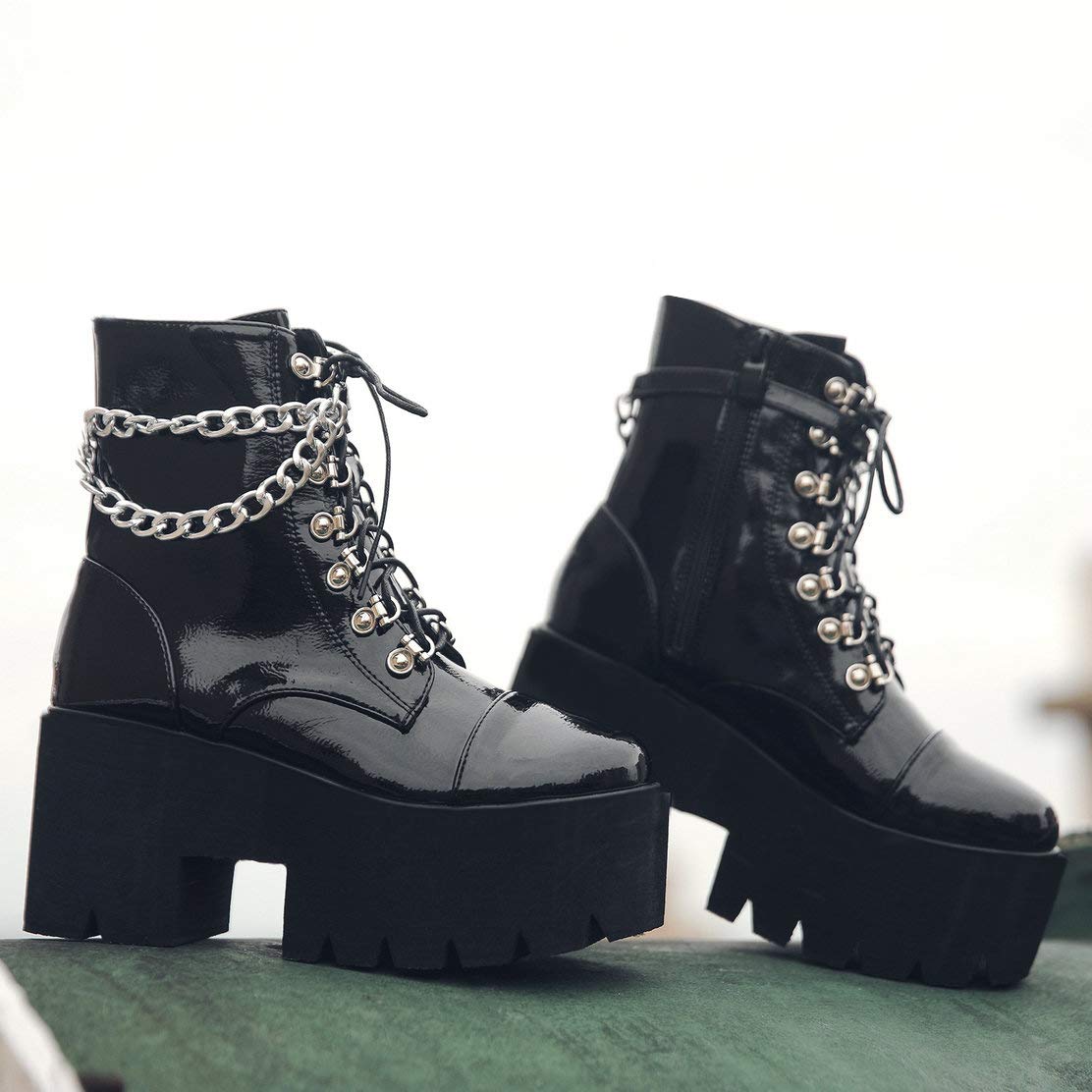 Caradise Women's Gothic Platform Combat Boots - Punk Chunky Heel Lace-Up Ankle Booties for Alternative Fashion & Night Out Outfits