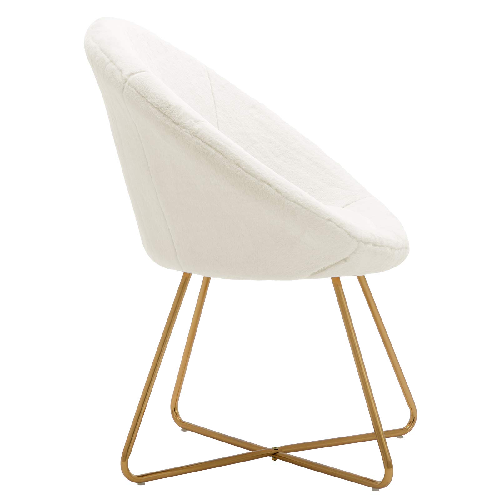 DUHOME Modern Faux Fur Accent Chair - Mid-Century Style Dining & Lounge Chair with Golden Metal Legs - White Living Room Furniture for Home Decor | Perfect for Reading Nook, Bedroom Seating & Cozy Conversation Areas