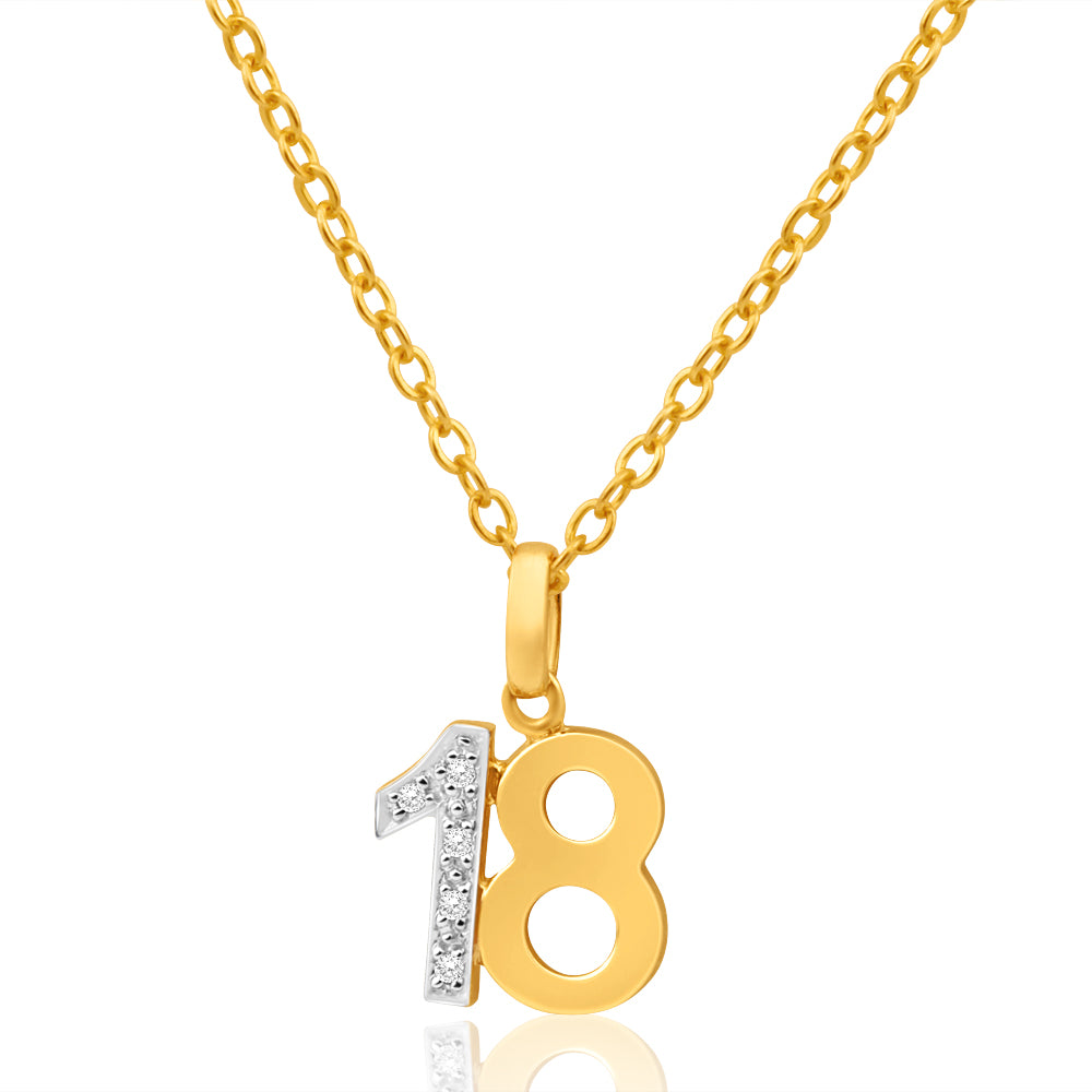 9ct Yellow Gold 18 Diamond Pendant Necklace for Women - Elegant Jewelry Gift for Anniversary, Valentine's Day & Special Occasions
