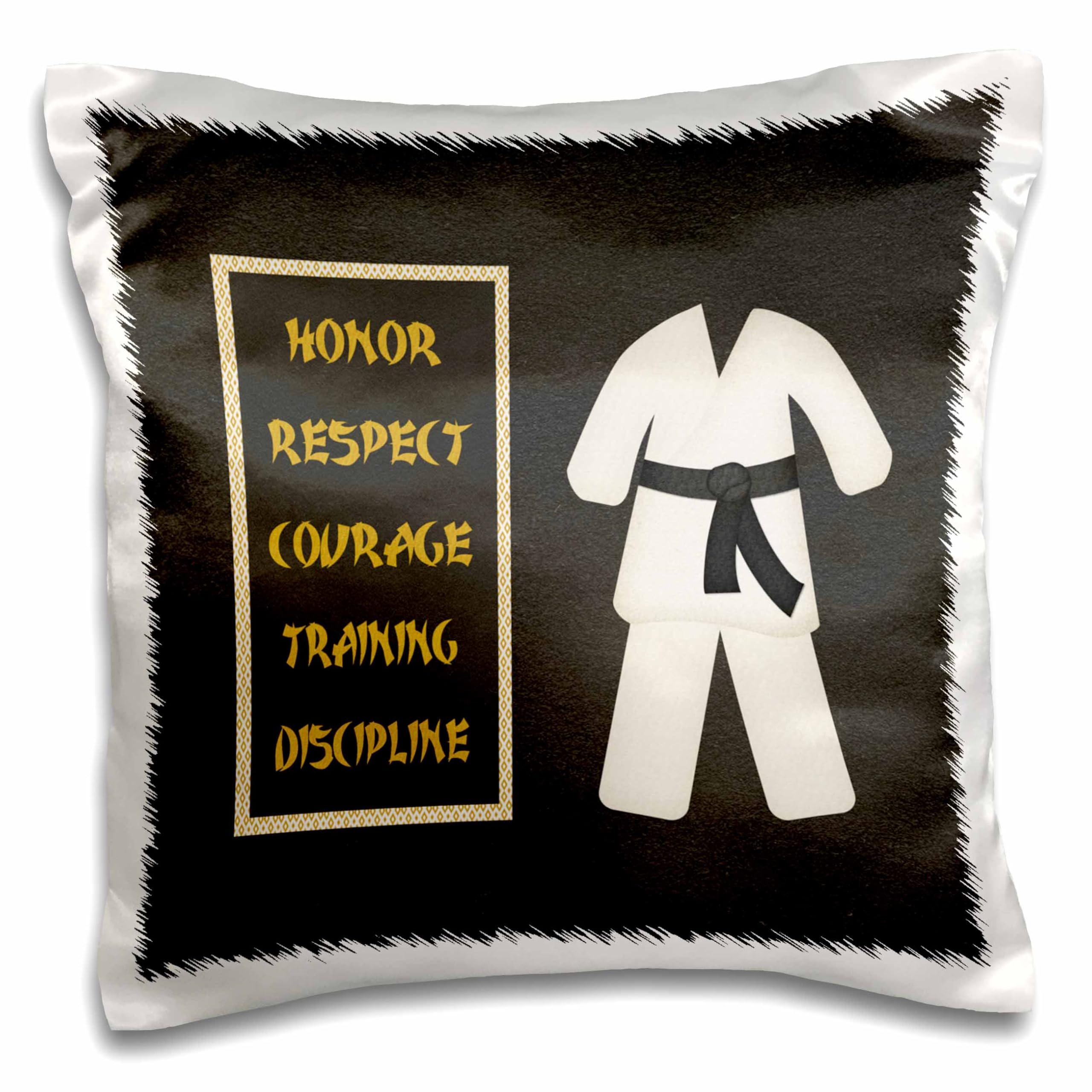 3D Rose Karate Gi Uniform Black Belt - Honor Respect Courage Training Discipline - 16x16 Inch Pillow Cover for Martial Arts Enthusiasts, Dojo Decor, and Gift Ideas