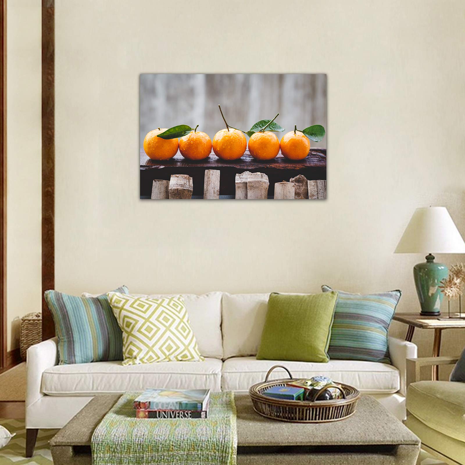 GUTTATY Orange Fruit Canvas Wall Art - Kitchen & Dining Room Decor, Tangerine Food Painting for Home & Restaurant - Ready to Hang Framed Artwork (28x40 Inches) - Perfect for Farmhouse, Modern & Rustic Interior Design