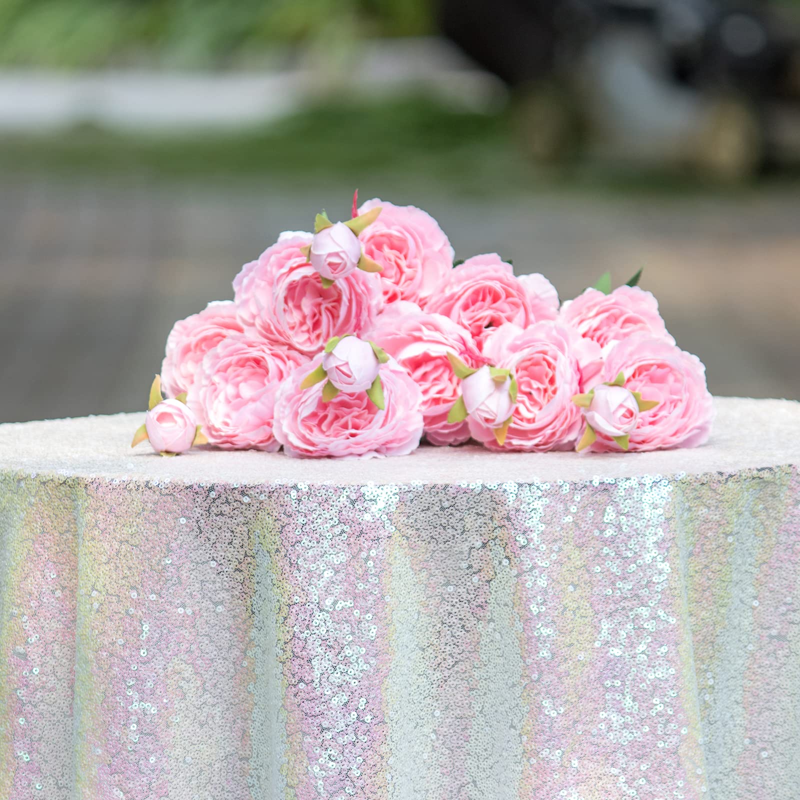 Iridescent Sequin Tablecloth 70 Inch Round - Sparkly Glitter Table Cover for Wedding, Bridal Shower, Birthday Party & Prom Decorations - Elegant Round Table Overlay for Special Events & Celebrations