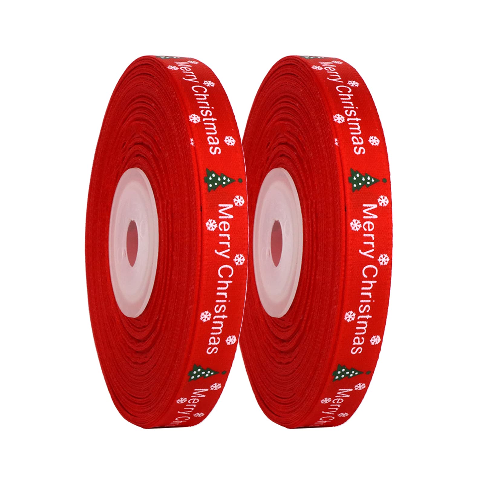 LOOGI Christmas Ribbon - 2 Pack 25 Yards Satin Ribbon for Gift Wrapping (0.4in Wide, Style 6-25) - Perfect for Holiday Presents, Xmas Tree Decorations & DIY Craft Projects