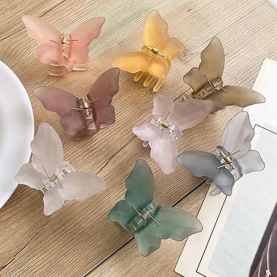Bakefy 6-Pack Matte Jelly Butterfly Hair Clips for Women - Cute Small Hair Clips for Thick Hair - Perfect for School, Work, Parties & Everyday Styling