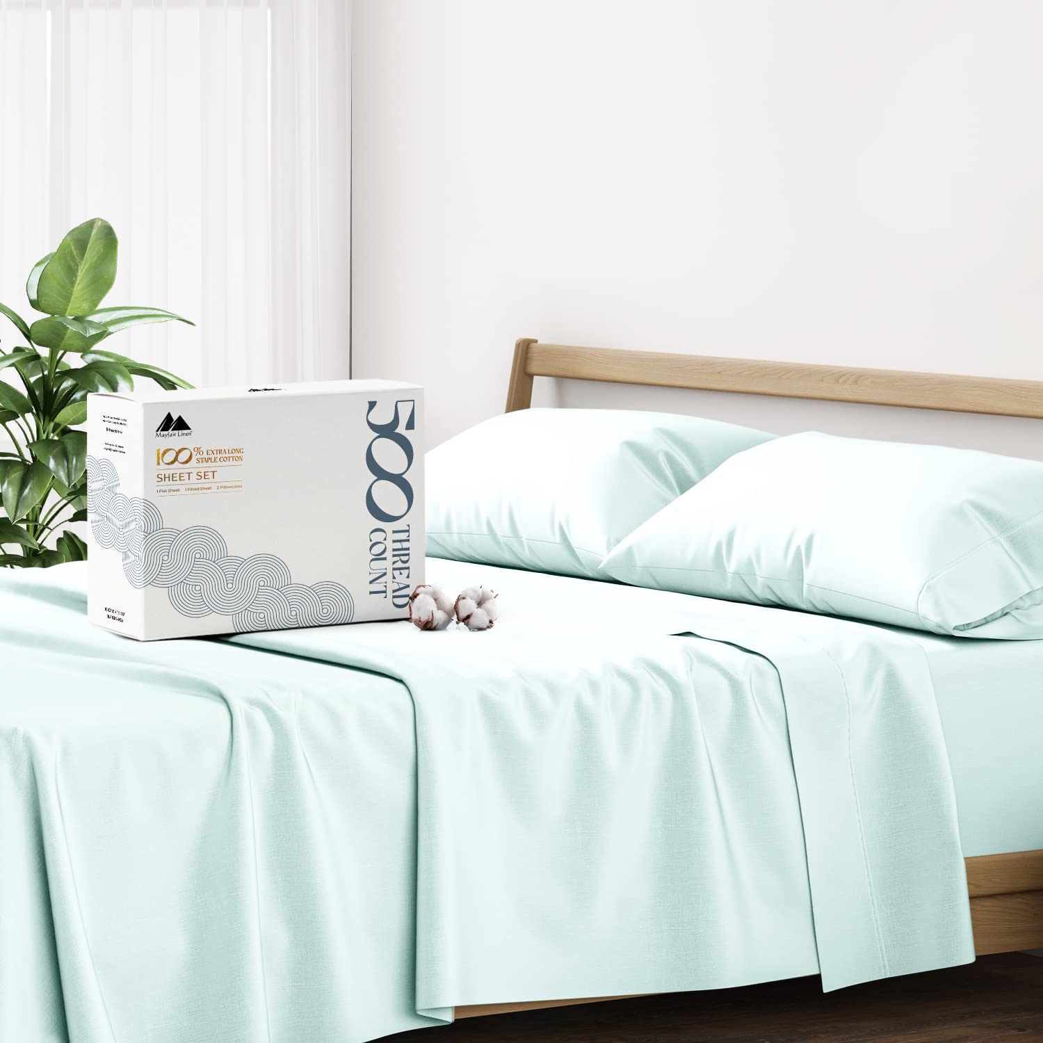 Mayfair Linen 500 Thread Count Twin XL Cotton Sheets - 3 Piece Ultra Soft Cooling Sateen Weave Bed Sheet Set in Sea Foam | Hotel Quality 16