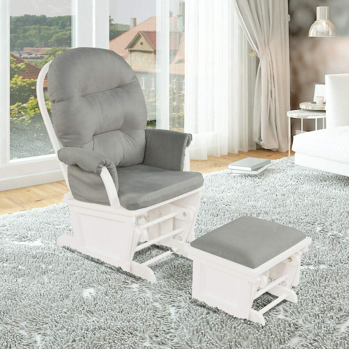**Nursery Glider Chair with Ottoman - Light Gray Rocking Chair for Nursing, Feeding & Relaxing - Padded Armrests & Storage Pocket - Perfect for Baby Nurseries, Bedrooms & Living Rooms**