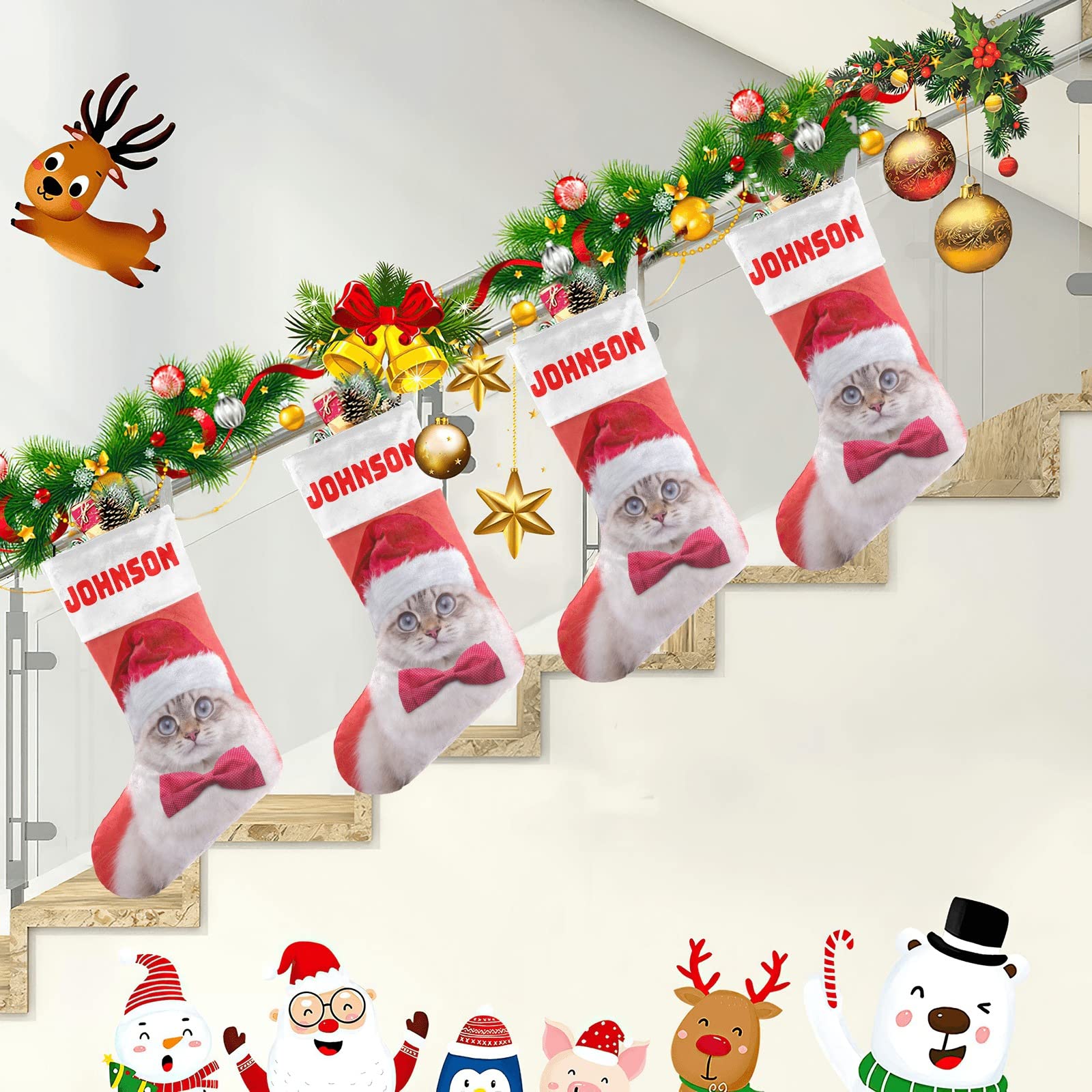 Personalized Christmas Stockings for Cats & Dogs - Custom Name Embroidered Xmas Pet Stocking Gift 17.5x8 Inch - Perfect for Fireplace Decor, Pet Lover Presents & Holiday Home Decor