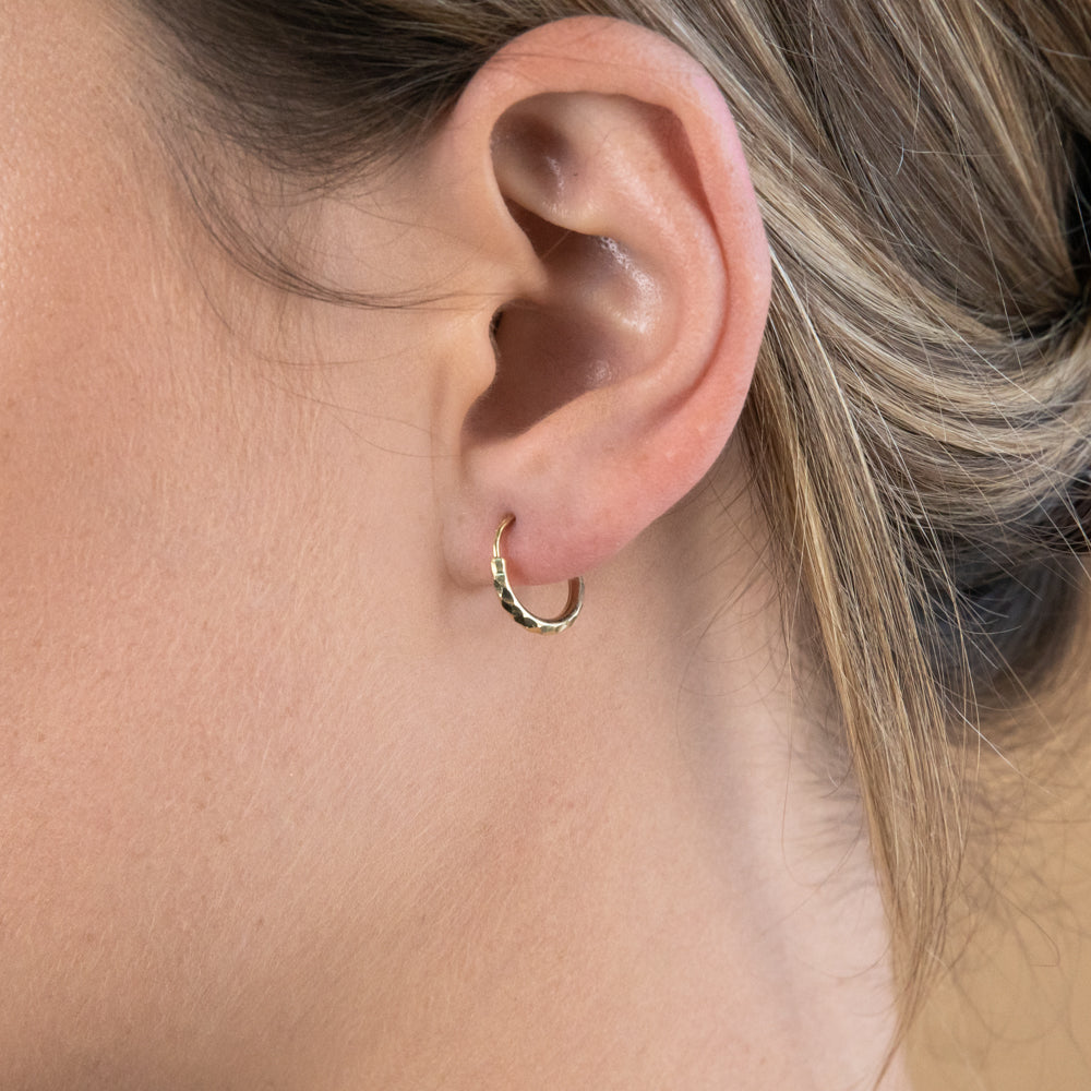 9ct Silver Filled Yellow Gold 10mm Diamond Cut Sleeper Hoop Earrings for Women - Perfect for Everyday Wear, Gifts & Special Occasions