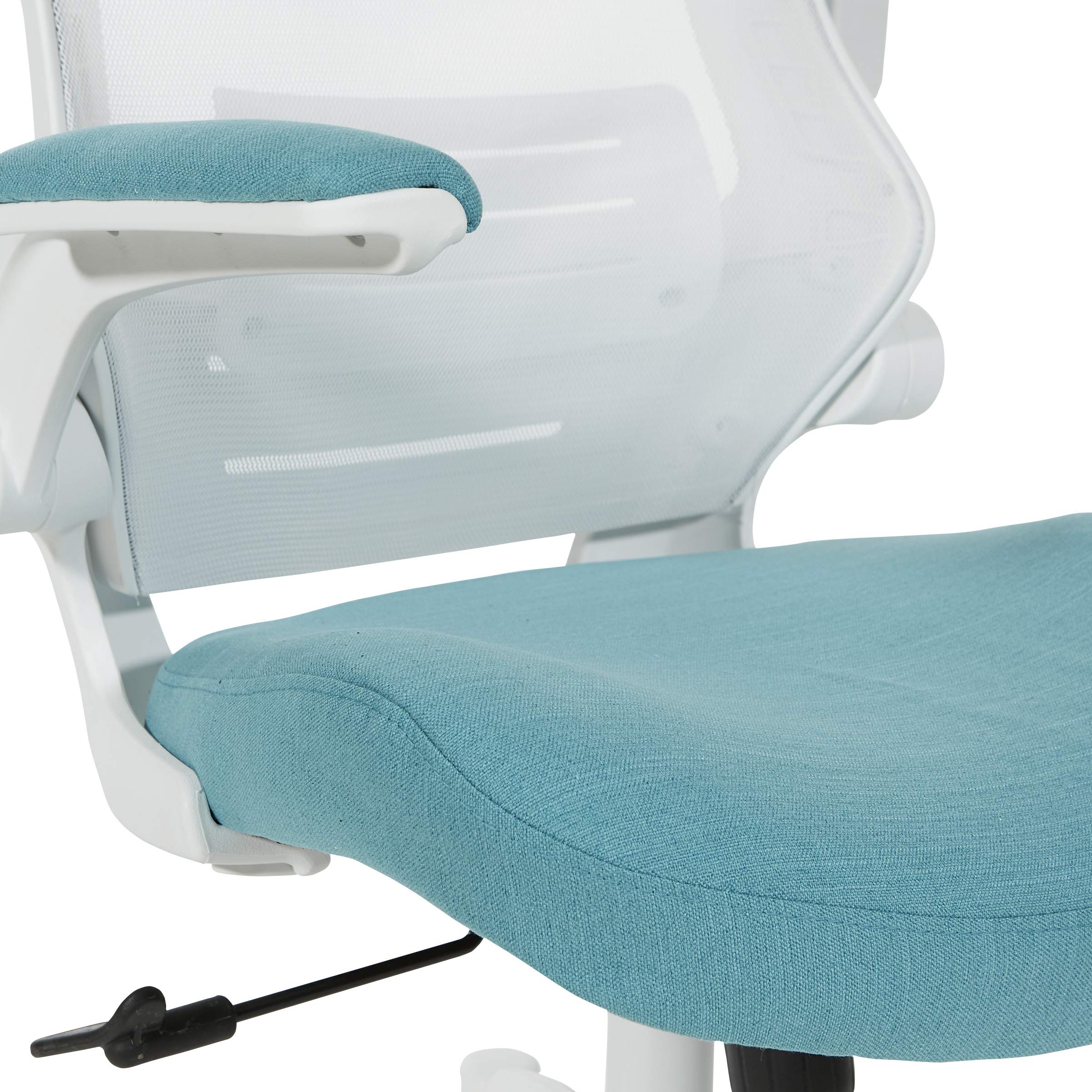 Office Star Ventilated White Screen Back Manager's Office Chair with Padded Flip Arms & White Nylon Base - Linen Turquoise Fabric - Ergonomic Desk Chair for Home & Office Workspaces