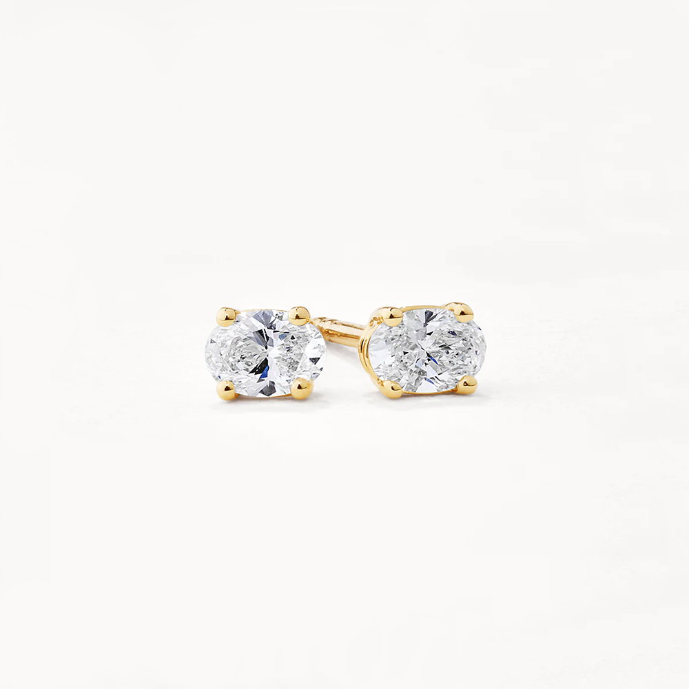 10k Gold Oval Stud Earrings with Lab-Grown Diamonds | Elegant Everyday Jewelry for Women