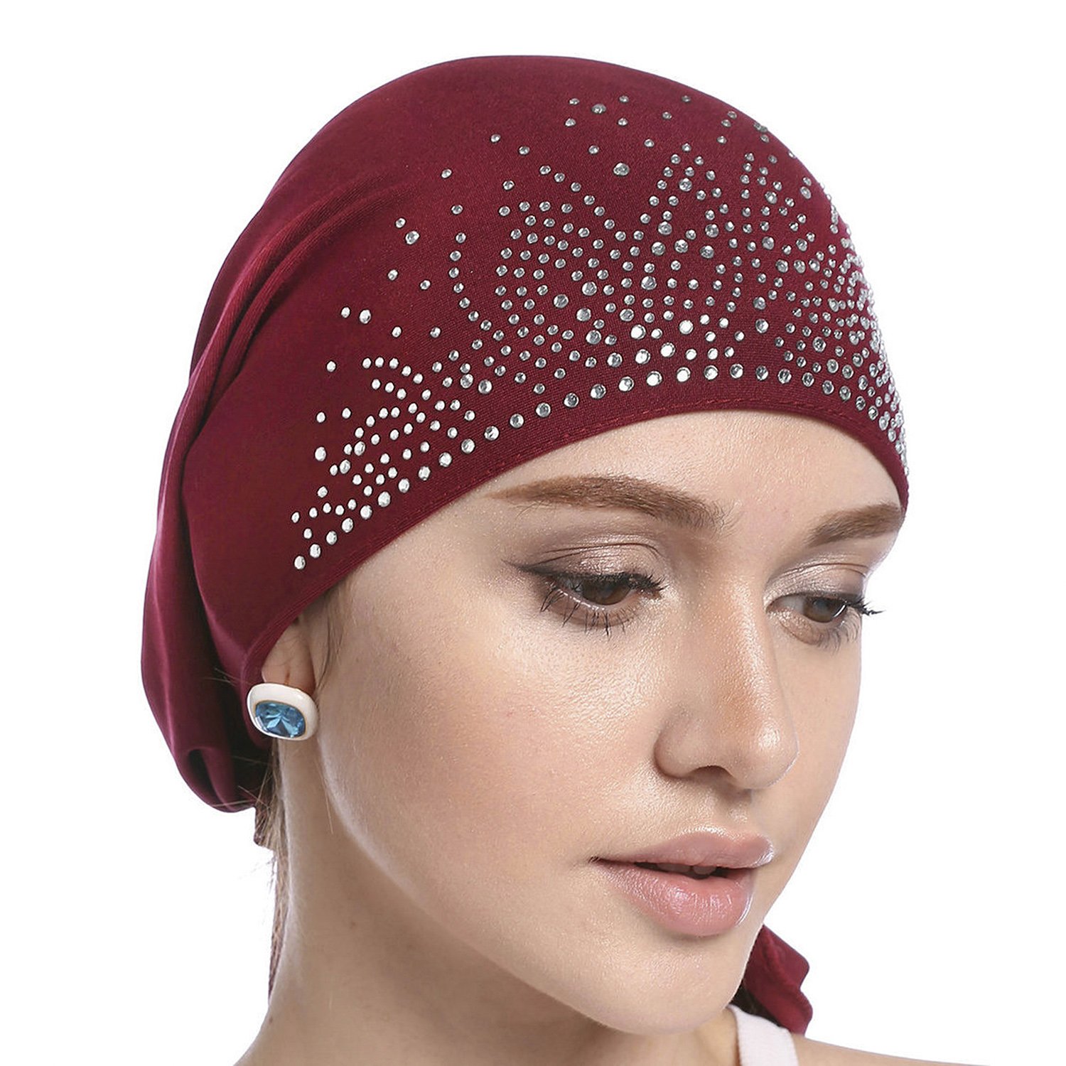 IPENNY Stretchy Chemo Beanie for Women - Soft Crystal Turban Head Wrap & Skull Cap for Hair Loss, Alopecia, Cancer Patients - Comfortable Headscarf for Daily Wear, Sleeping, and Outdoor Activities