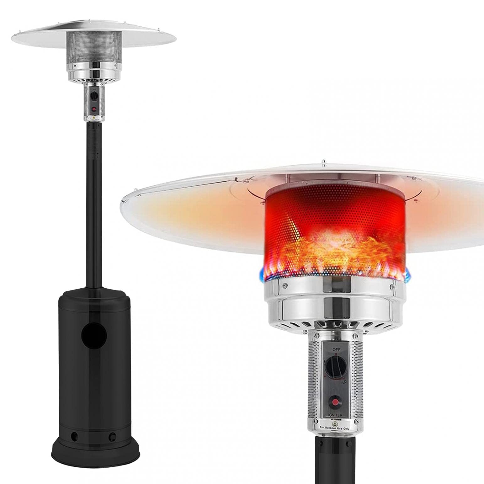 CRX Deck Heaters - 48,000 BTU Stainless Steel Gas Patio Heater with Wheels & Cover | Indoor/Outdoor Pyramid Heater for Backyard, Deck, Restaurant & Outdoor Dining | Hampton Bay Commercial Grade Heating Solution