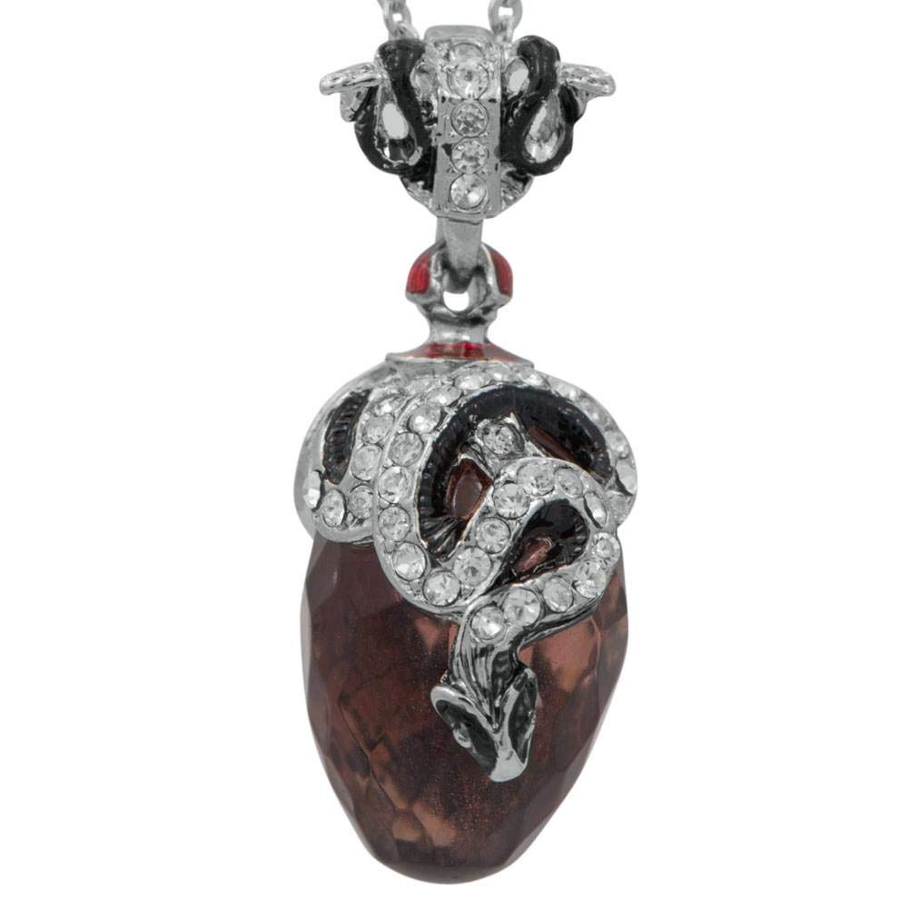 Regal Serpent: 20-Inch Royal Egg Pendant Necklace with Crystal Snake on Black Stone - Perfect for Gothic Fashion, Costume Jewelry & Unique Gift Giving