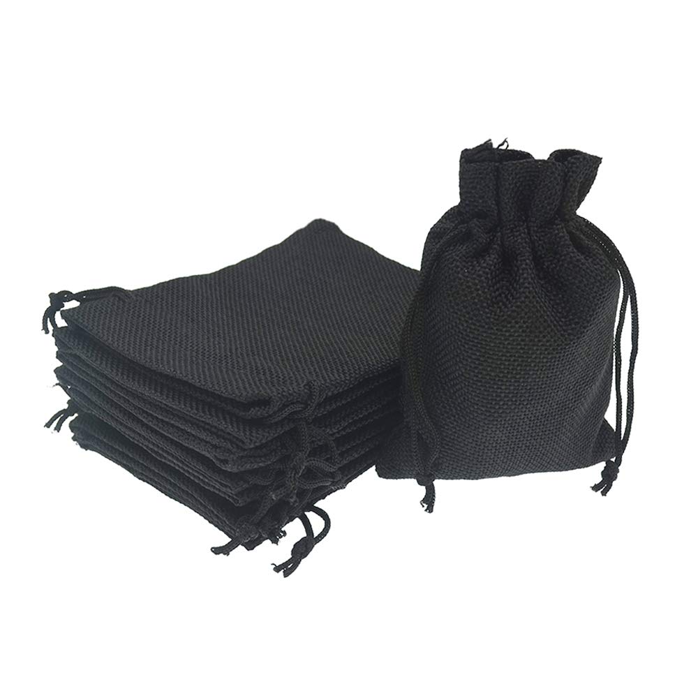 20pcs Black Burlap Drawstring Gift Bags 3.9