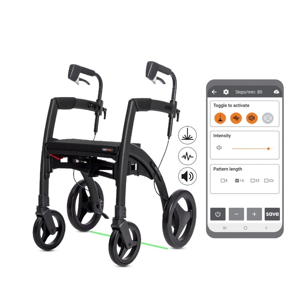 Rollz Motion Rhythm Rollator for Parkinson's - Lightweight Mobility Walker with Seat & Storage - Ideal for Seniors & Elderly Care at Home or Outdoors