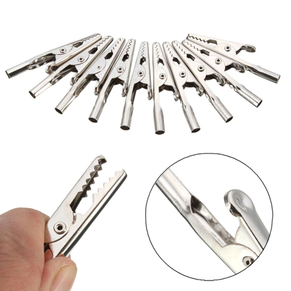 Stainless Steel Crocodile Clips 10Pcs - 51mm for Test & Fixing - DIY & Electronics