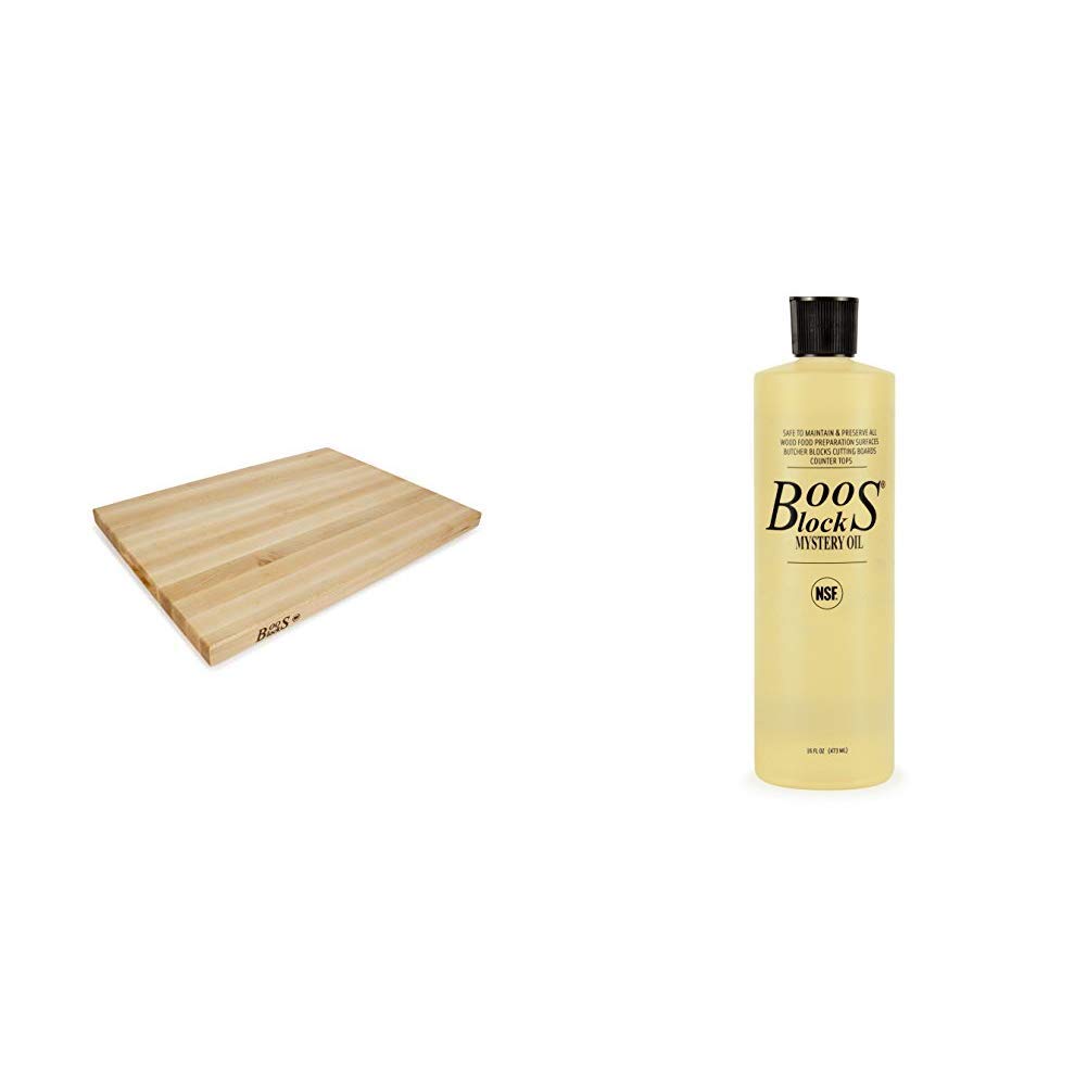 John Boos R02 24x18x1.5 Inch Maple Wood Edge Grain Reversible Cutting Board & Mystery Butcher Block Oil Set - Premium Kitchen Essential for Meat Cutting, Chopping Vegetables, and Food Prep