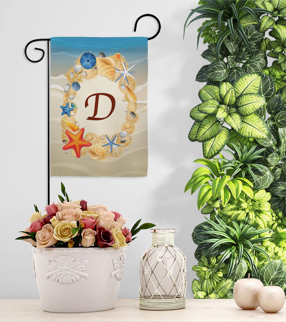 Coastal Beach D Initial Garden Flag - Summer Decor for Outdoor & Patio