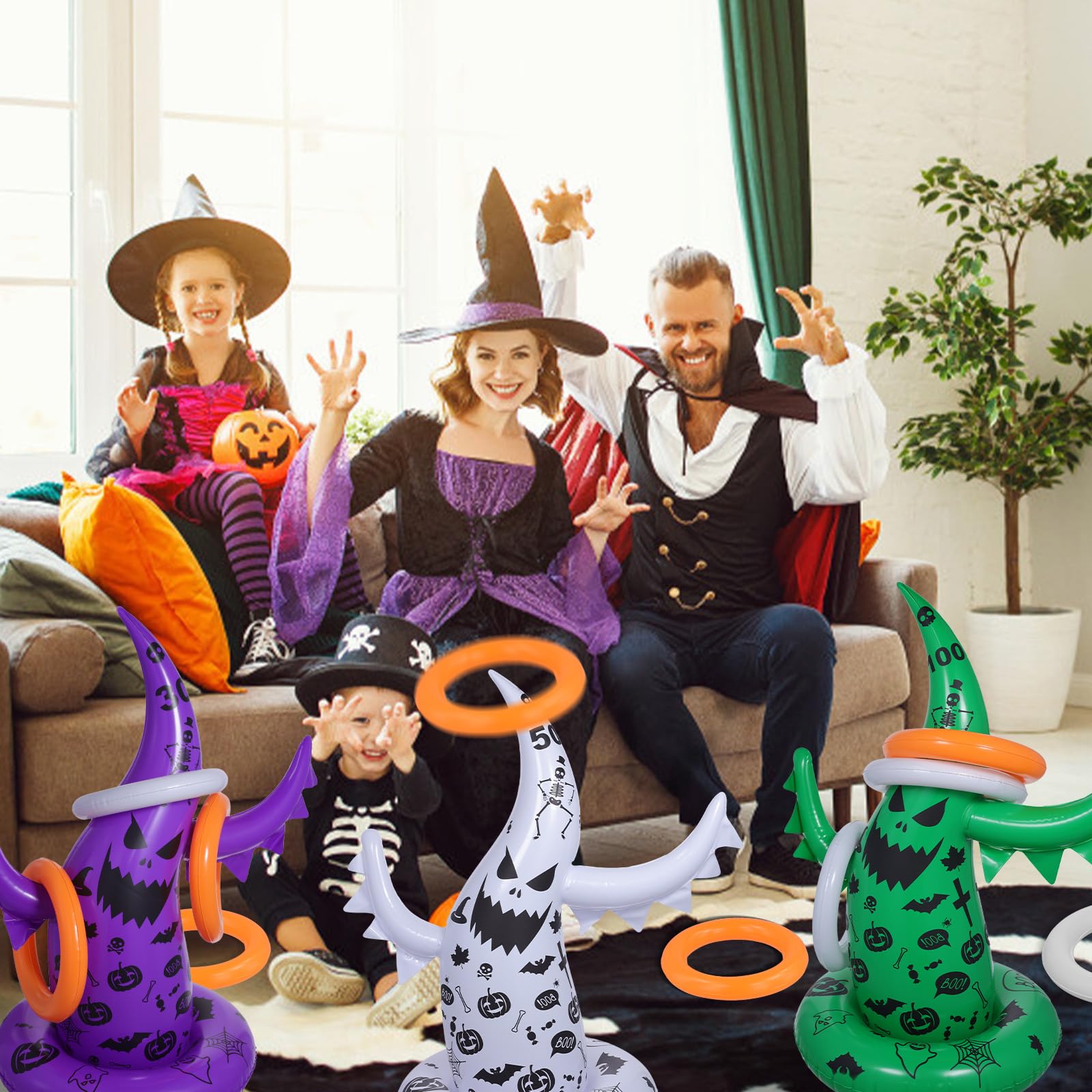 Halloween Ring Toss Game Set - 5 Pack Inflatable Ghost & Witch Hat Toss Games for Kids, Perfect for School Parties, Carnival Events & Indoor/Outdoor Halloween Activities - Fun Halloween Party Supplies & Favor Ideas