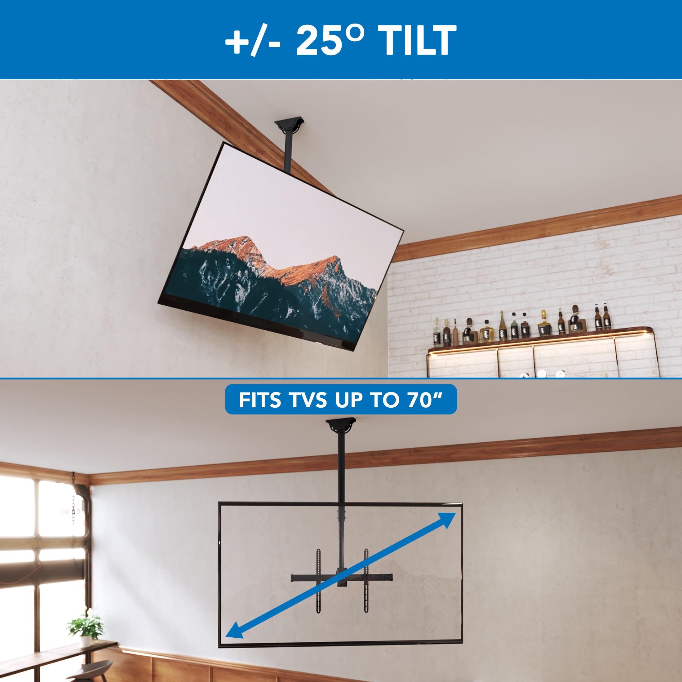 Mount-It! Full Motion TV Ceiling Mount Bracket - Adjustable Height, 360° Rotation & Tilting for 75