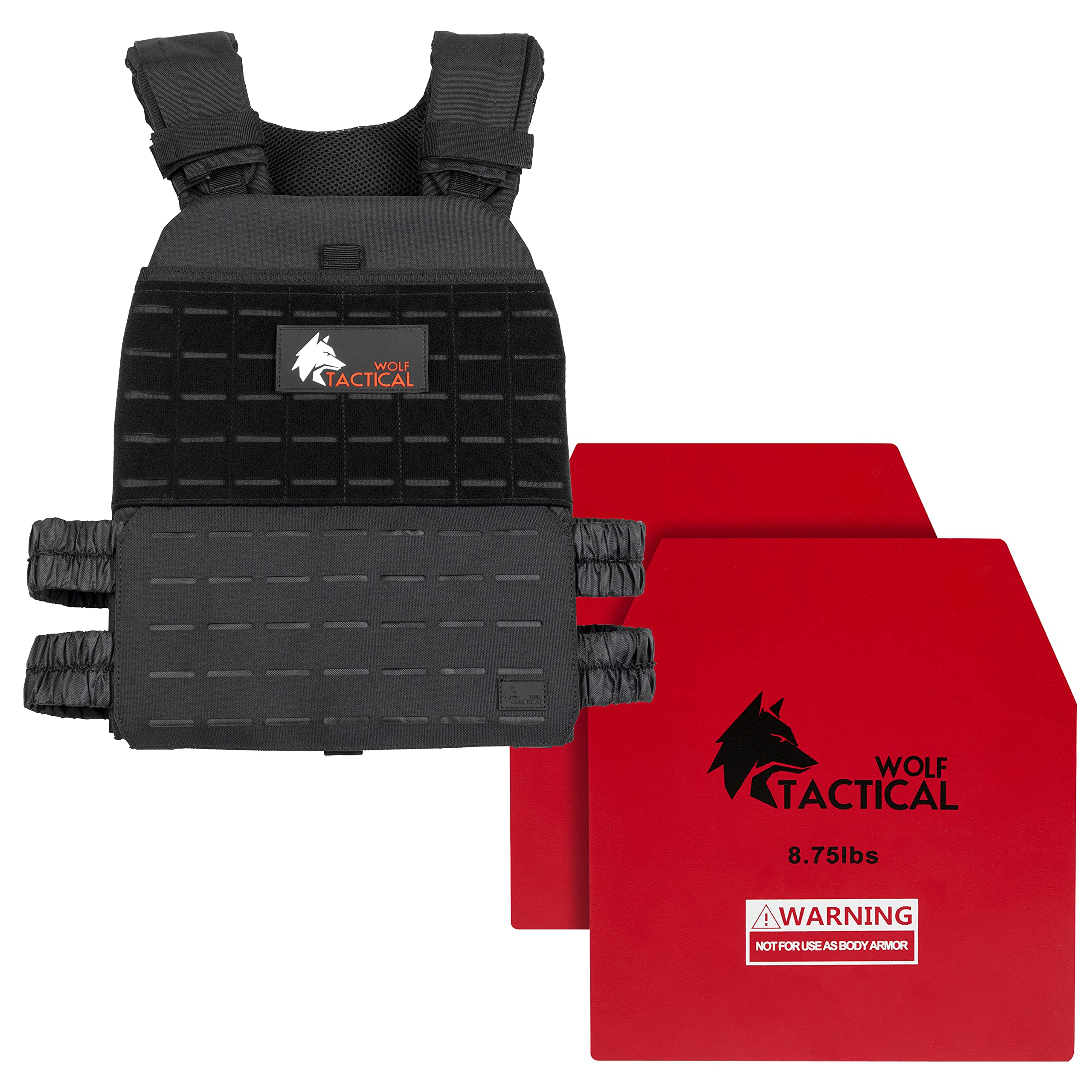 WOLF TACTICAL Weighted Vest with Removable Plates - 8.75lbs Adjustable Weight Vest for Cross Training, Running & Strength Workouts (Black) - Perfect for Home Gym, Outdoor Fitness & Military Training