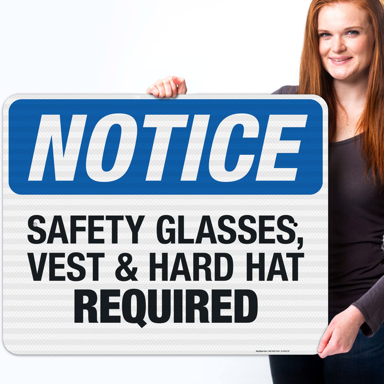 OSHA Compliant Safety Glasses Vest & Hard Hat Required Sign - 24x30 Inches, 3M EGP Reflective .080 Aluminum - Fade Resistant for Indoor/Outdoor Use - Made in USA - Perfect for Construction Sites, Warehouses & Industrial Workplaces