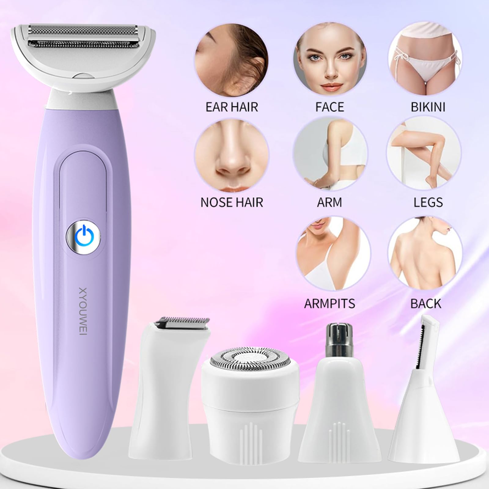 Best Women's Electric Razor & Bikini Trimmer Kit - 5-in-1 Multifunctional Lady Shaver for Face, Nose, Eyebrows, Arms, Legs & Pubic Hair - Perfect for Travel, Home Use & Personal Grooming
