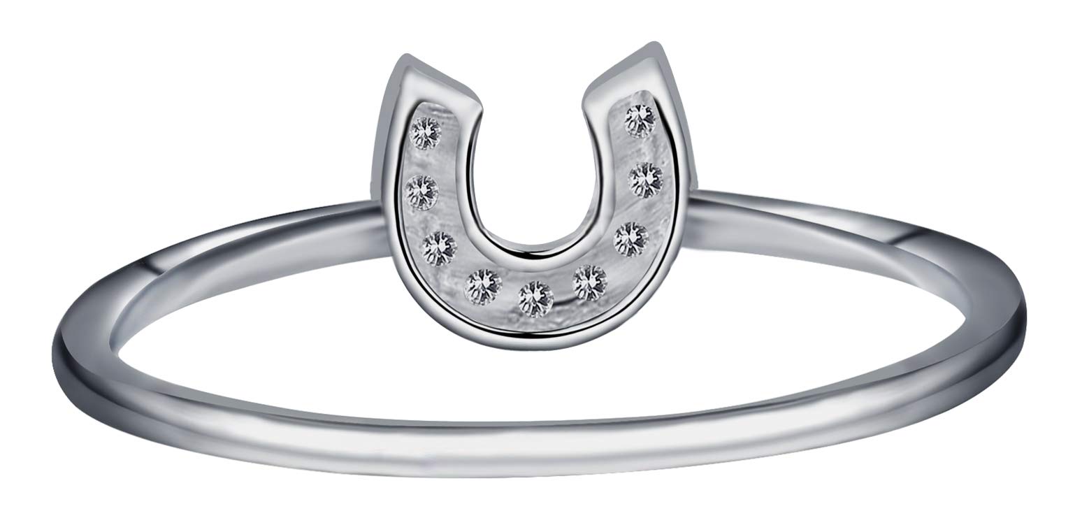 0.09Ct. White Diamond Ring - 10K Gold Prong Setting Horseshoe Ring for Women, Elegant Bridal Jewelry & Anniversary Gift for Her