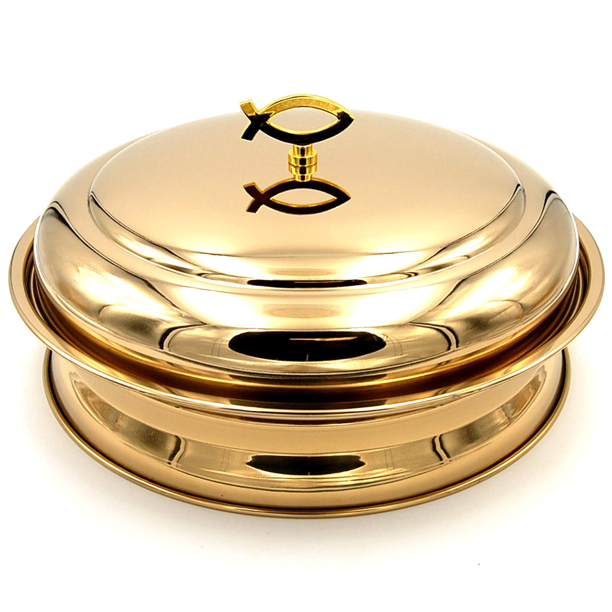 Stainless Steel Communion Tray with Bread Plate - Stackable Brass Tone Serving Tray for 33 Cups | Church Communion Supplies for Worship Services & Religious Ceremonies