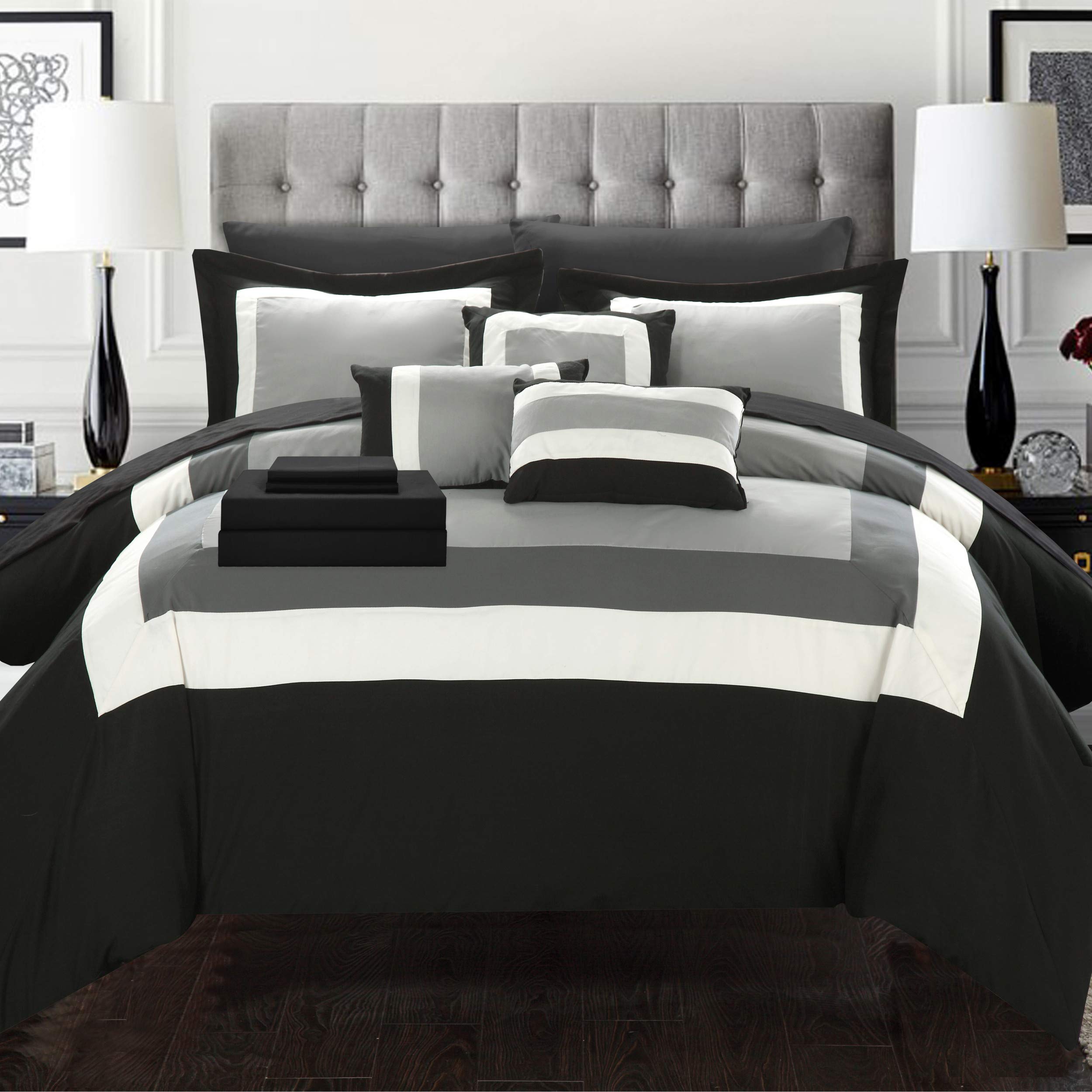 Chic Home 10-Piece Queen Size Bed in a Bag Comforter Set - Soft Brushed Microfiber Bedding Set with Shams, Decorative Pillows & Sheet Set - Black Luxury Bedroom Decor for Master Bedroom or Guest Room