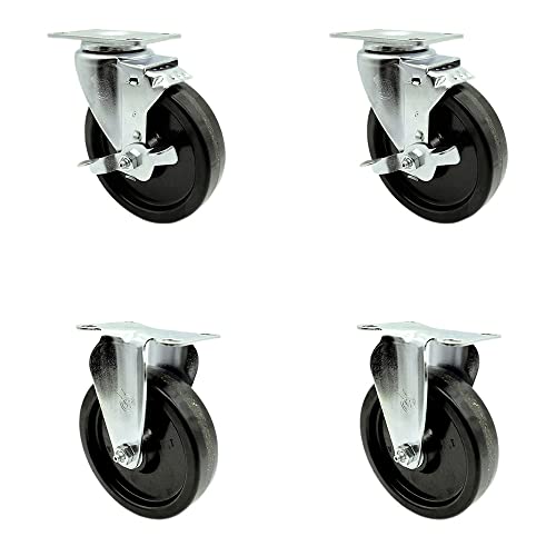 2 Swivel w/2 Brakes - 2 Rigid - Black