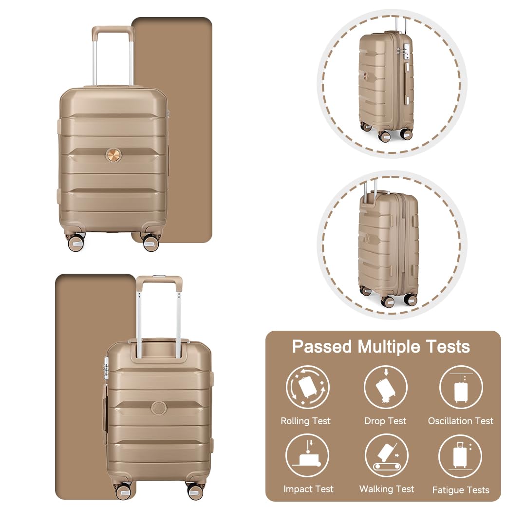 Somago 4-Piece Lightweight Hardside Luggage Set with Spinner Wheels & TSA Lock - Durable Polypropylene Suitcases for Travel, Noble Golden | Perfect for Family Vacations, Business Trips & International Travel