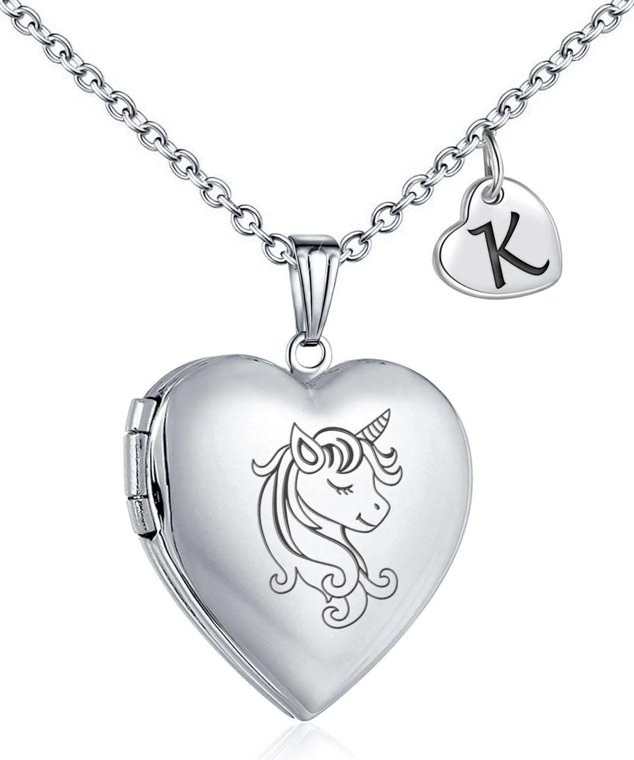 Youfeng Unicorn Heart Initial Letter Locket Necklace - Personalized Photo Pendant with Enamel Charm, Romantic Gifts for Women, Girlfriend, Wife | Perfect for Valentine's Day, Anniversary & Birthday Presents