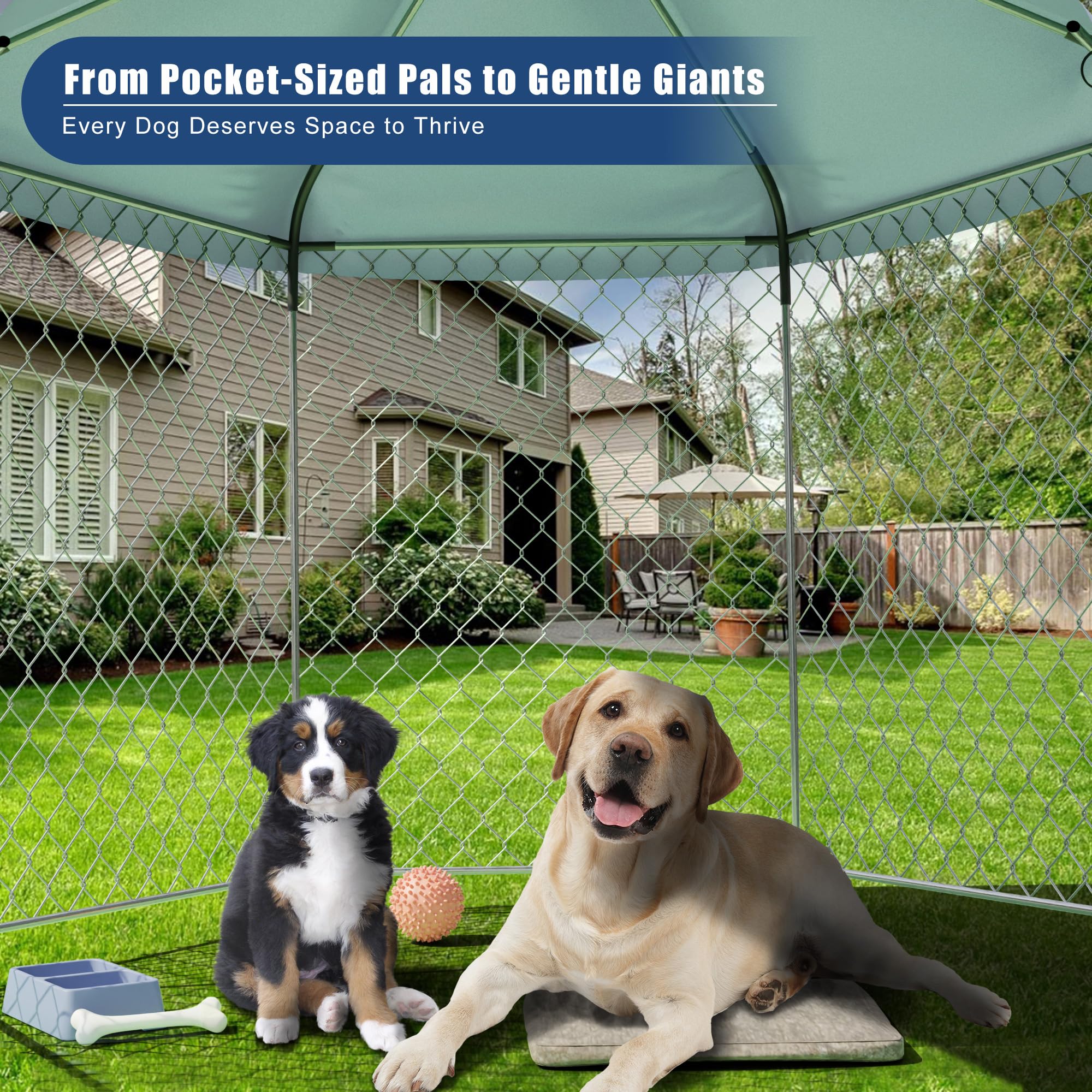 Large Dog Kennel - 6.9'L x 6.9'W x 7.5'H Outdoor Dog Fence with Roof for Big Dogs | Durable Yard Dog House & Secure Dog Run Enclosure | Perfect for Backyard, Patio & Outdoor Pet Protection