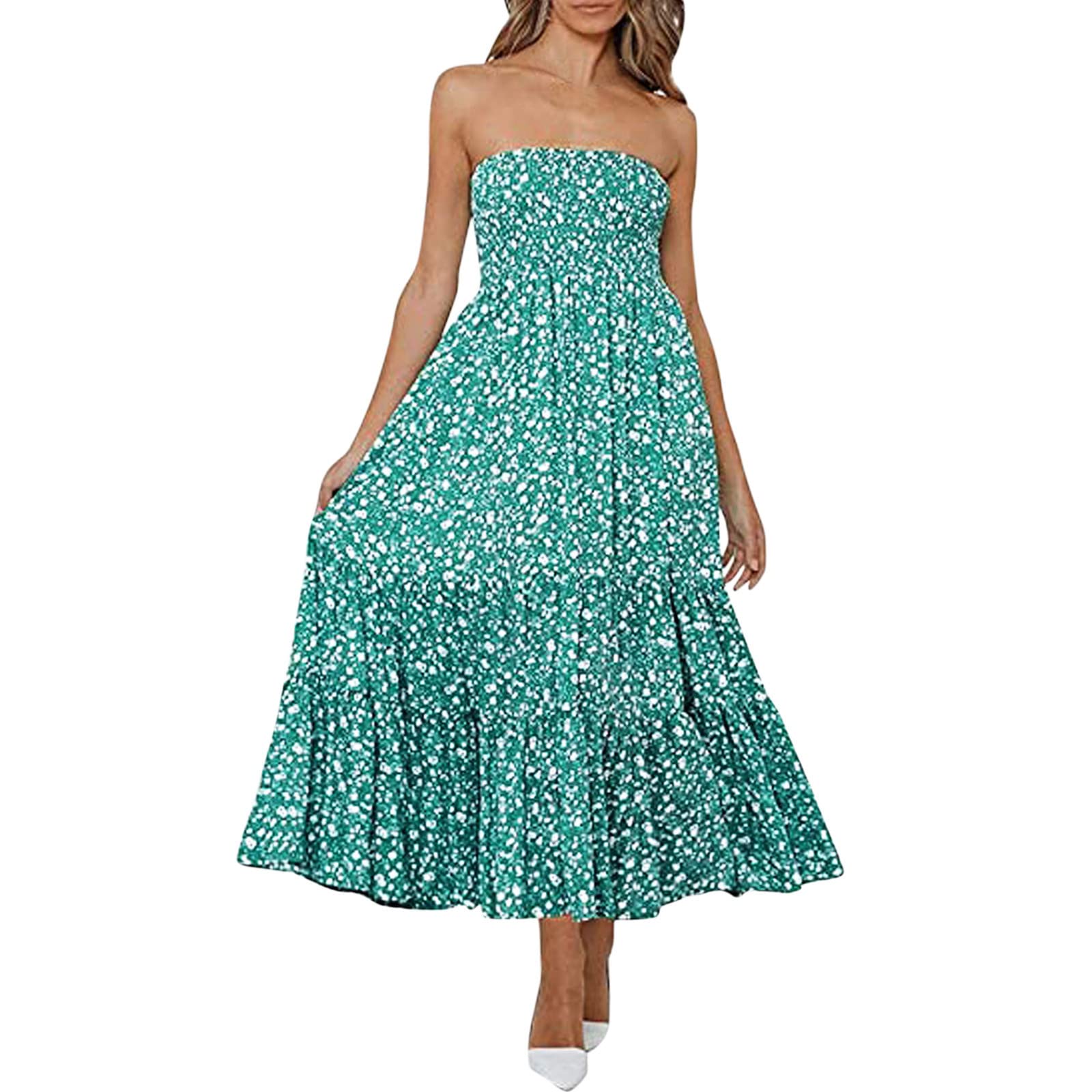 Women's Summer Boho Floral Print Sleeveless Ruffle Maxi Dress - Casual Beachwear for Vacations, Parties, and Outdoor Events