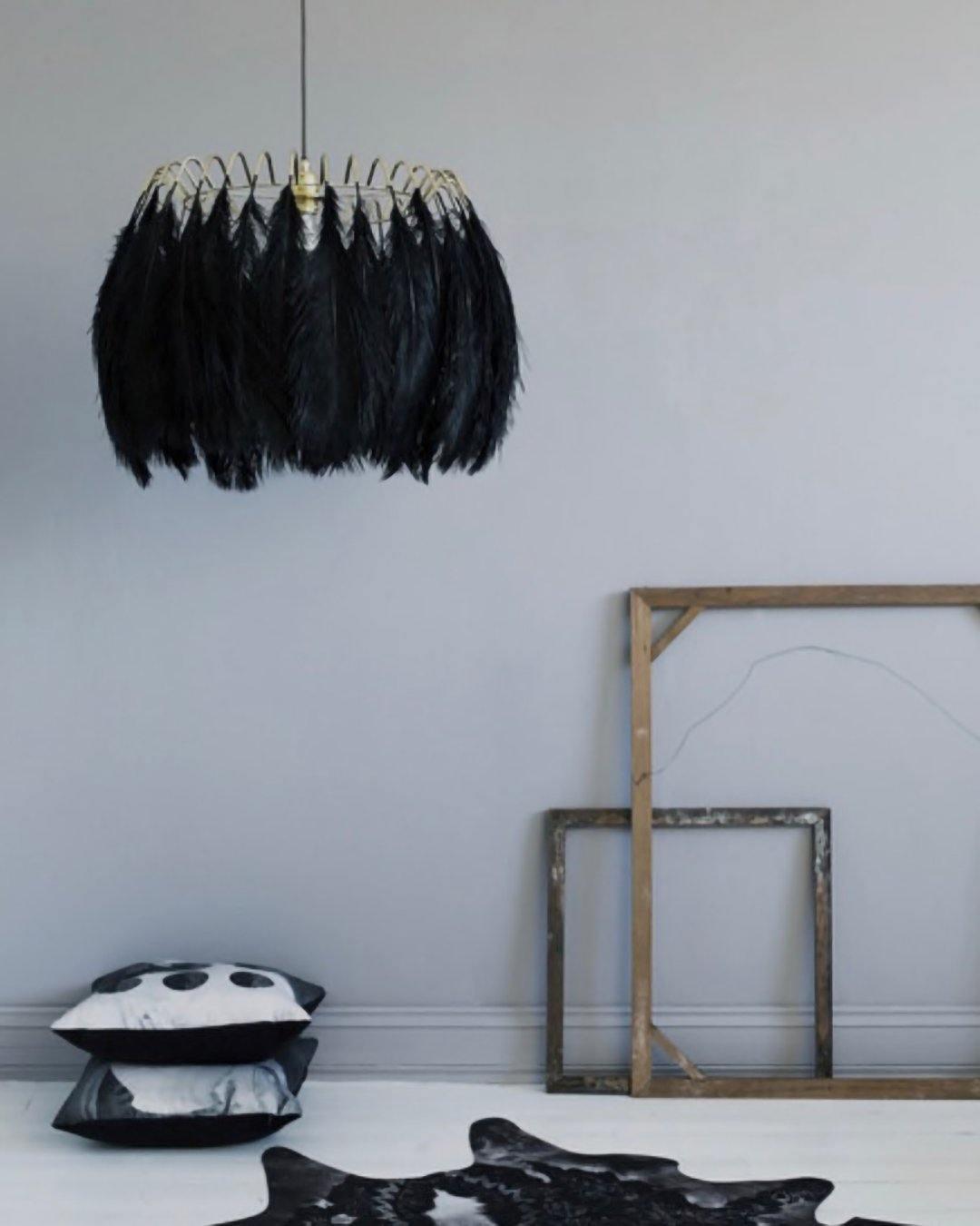 Feather Pendant Lamp - Handmade Bohemian Style Ceiling Light Fixture for Living Room, Bedroom, Dining Room & Kitchen Decor